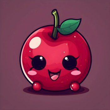 Fresh sweet red cherry cute laughing cartoon character illustration. Funny food personage with smiling face in Japanese kawaii chibi style. AI Generative content