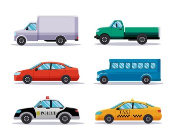 set of car vehicles transport in flat style vector illustration