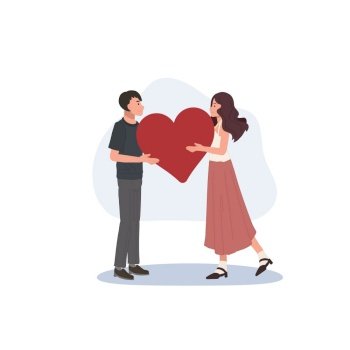 Couple in love together, People In Love concept. Man and woman holding hearts. Flat vector illustration