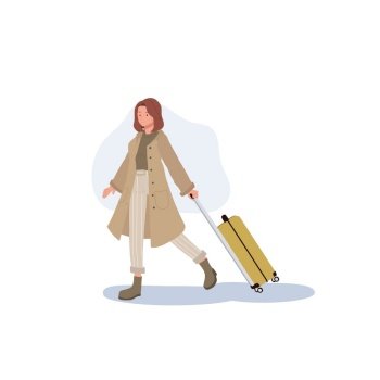 Travel and adventure, tourists. Vacation and holiday concept. Girl walking with a luggage bag.