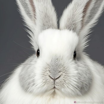 Front view sedate closeup portrait lovely whisker little easter French Angora rabbit with long ears looking at camera in studio isolated background for copyspace.. Sedate closeup portrait lovely whisker easter French Angora rabbit in studio.
