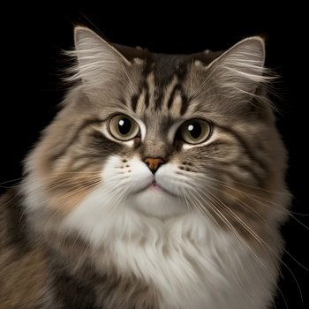 Studio shot with cute ragamuffin cat portrait with the curiosity and innocent look as concept of modern happy domestic pet in ravishing hyper realistic detail by Generative AI.. Ravishing studio portrait of ragamuffin cat on isolated background.