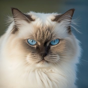 Ravishing hyper realistic portrait of happy birman cat in natural outdoor lush with flower in background as concept of modern domestic pet by Generative AI.. Realistic cat on birman ravishing natural outdoor background