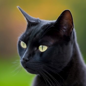 Ravishing hyper realistic portrait of happy bombay cat in natural outdoor lush with flower in background as concept of modern domestic pet by Generative AI.. Realistic bombay cat on ravishing natural outdoor background