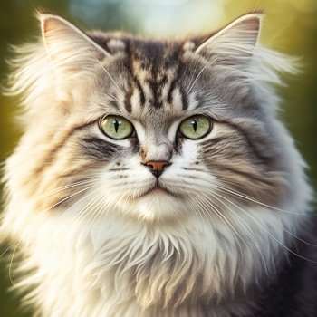 Ravishing hyper realistic portrait of happy ragamuffin cat in natural outdoor lush with flower in background as concept of modern domestic pet by Generative AI.. Realistic ragamuffin cat on ravishing natural outdoor background