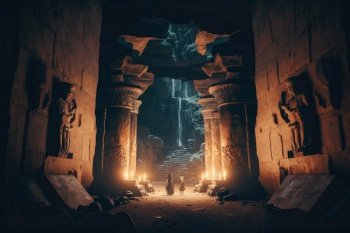 Ancient underground cave from treasure hunting game or movie. distinct generative AI image.. Ancient underground cave from treasure hunting game or movie