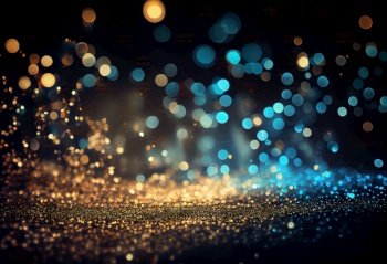 Twinkling colorful lights on defocused black background. Abstract festive design for celebration or party themes. AI Generative.