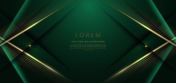 Abstract elegant dark green background with golden line and lighting effect sparkle. Luxury template design. Vector illustration