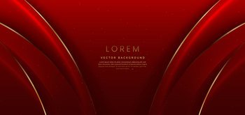 Abstract 3d curved red shape on red background with lighting effect and sparkle with copy space for text. Luxury design style. Vector illustration