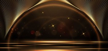 Elegant golden scene diagonal glowing with lighting effect sparkle on black background. Template premium award design. Vector illustration