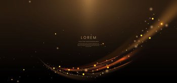 Abstract glowing gold curved dot on dark brown background with lighting effect and sparkle with copy space for text. Vector illustration