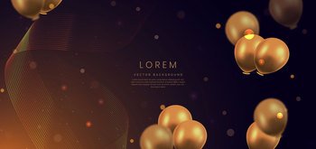 Elegant gold balloon and ribbon gold lines shining. Celebration party happy concept. Vector illustration
