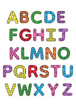 Kids style colorful alphabet design, playful childish abc big letters vector illustration.. Kids style colorful alphabet design, playful childish abc big letters vector illustration
