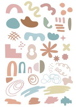 Set of abstract shapes and objects minimalistic boho style. Colorful geometric minimal decorative art for print, posters or post template.. Set of abstract shapes and objects minimalistic boho pastel style. Colorful geometric minimal decorative art for print, posters or post template