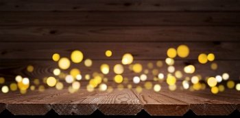 Wooden background stage with defocused lights.. Wooden background stage with defocused lights. Stock photo
