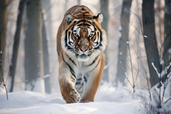 Siberian tiger in a snowy landscape