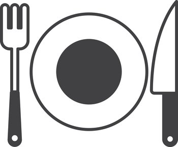 fork with knife and plate illustration in minimal style isolated on background