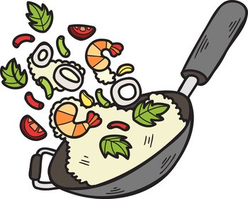 Hand Drawn wok and fried rice Chinese and Japanese food illustration isolated on background