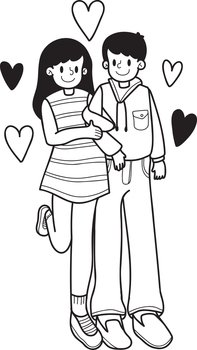 Hand Drawn couple men and women holding hands illustration isolated on background