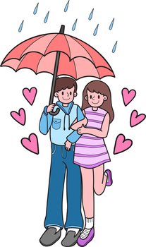 Hand Drawn Couple man and woman holding hands in the rain illustration isolated on background