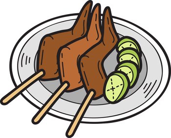 Hand Drawn Grilled Chicken Wings or Thai food illustration isolated on background