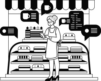 Female Entrepreneur with Bakery Shop illustration in doodle style isolated on background