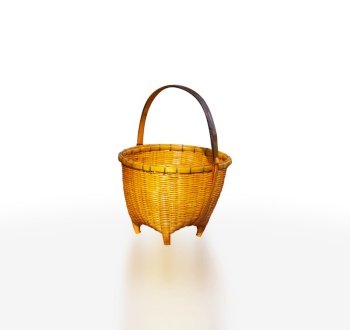 Empty wicker basket isolated on white background with reflection, Product of Thailand.