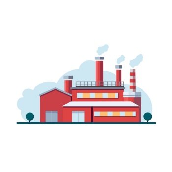 Industry factory building isolated on white background. Factory with polluting chimneys in flat style. Vector stock