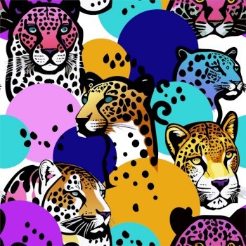 Vector Retro Panther, Cheetah or Leopard Vibrant Colors Abstract Seamless Surface Pattern for Products, Textile or Wrapping Paper Prints.