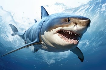Scary shark with open jaws. Generative AI