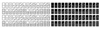 Domino icon set. Bricks domino icons with dots number. Bone piece for game isolated on white background. Vector illustration.. Domino icon set. Bricks domino icons with dots number. 