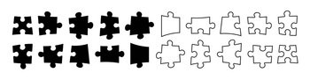 Set of puzzle pieces isolated on white background. Jigsaw puzzle with pieces. Vector design templates. Business presentation concept. Vector illustration.	. Set of puzzle pieces isolated on white background. Jigsaw puzzle with pieces.