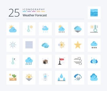 Weather 25 Flat Color icon pack including sun. weather. weather. warm. weather