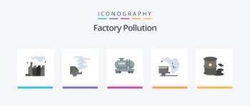 Factory Pollution Flat 5 Icon Pack Including garbage. barrels. oil. pollution. environment. Creative Icons Design