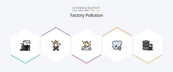 Factory Pollution 25 FilledLine icon pack including . pollution. air. garbage. barrels