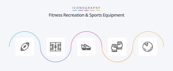 Fitness Recreation And Sports Equipment Line 5 Icon Pack Including goalkeeper. glove. pitch. skating. skate