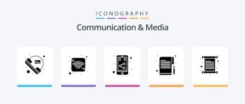 Communication And Media Glyph 5 Icon Pack Including invitation. paper. internet. writer. editorial. Creative Icons Design