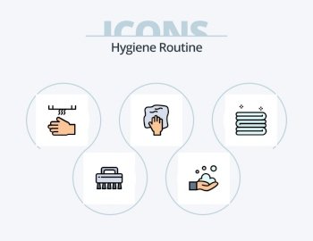 Hygiene Routine Line Filled Icon Pack 5 Icon Design. cleaning. basin. bathroom. towel. clean