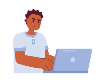 Professional programmer typing on laptop semi flat color vector character. Editable figure. Full body person on white. Simple cartoon style spot illustration for web graphic design and animation. Professional programmer typing on laptop semi flat color vector character