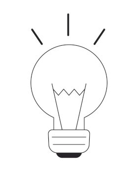 Incandescent light bulb flat line black white vector object. Working lightbulb equipment. Editable cartoon style icon. Simple isolated outline spot illustration for web graphic design and animation. Incandescent light bulb flat line black white vector obje