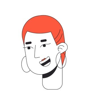 Wearing hoops bold woman with short red fade haircut 2D linear cartoon character head. Nonconformist female isolated line vector person face white background. Cheery girl color flat spot illustration. Wearing hoops bold woman with short red fade haircut 2D linear cartoon character head