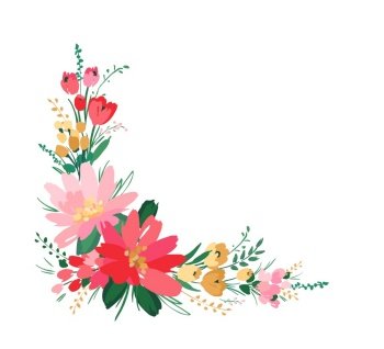 Vector isolated floral design with cute flowers. Template for card, poster, flyer, t-shirt, home decor and other use.. Vector isolated floral design with cute flowers. Template for card, poster, flyer, t-shirt, home decor and other