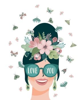 Isolated illustration with woman and butterflies. Love, love story, relationship. Vector design concept for Valentines Day and other use.. Isolated illustration with woman and butterflies. Love, love story, relationship. Vector design concept for Valentines Day and other.
