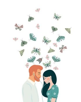 Romantic illustration. Man and woman. Love, love story, relationship. Isolated vector design concept for Valentines Day and other use.. Romantic illustration. Man and woman. Love, love story, relationship. Isolated vector design concept for Valentines Day and other