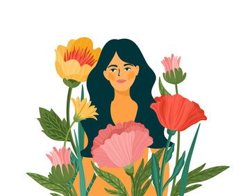 Vector isolated illustration of cute woman with flowers. International Women s Day concept for card, poster, flyer and other use. Vector isolated illustration of cute woman with flowers. International Women s Day concept for card, poster, flyer and other