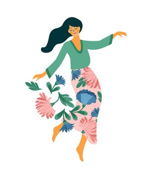 Vector isolated illustration of cute dancing woman. Happy Women s Day concept for card, poster, banner and other use. Vector isolated illustration of cute dancing woman. Happy Women s Day concept for card, poster, banner and other