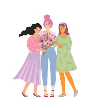 Isolated illustration of a women with flowers. Concept for International Women s Day and other use. Isolated illustration of a women with flowers. Concept for International Women s Day and other