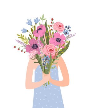 Isolated illustration of a woman with flowers. Concept for International Women s Day and other use. Isolated illustration of a woman with flowers. Concept for International Women s Day and other