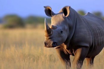A rhino in the african savannah created with generative AI technology