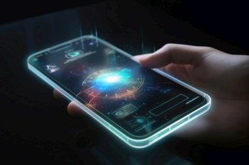 Smartphone with a holographic display created with generative AI technology